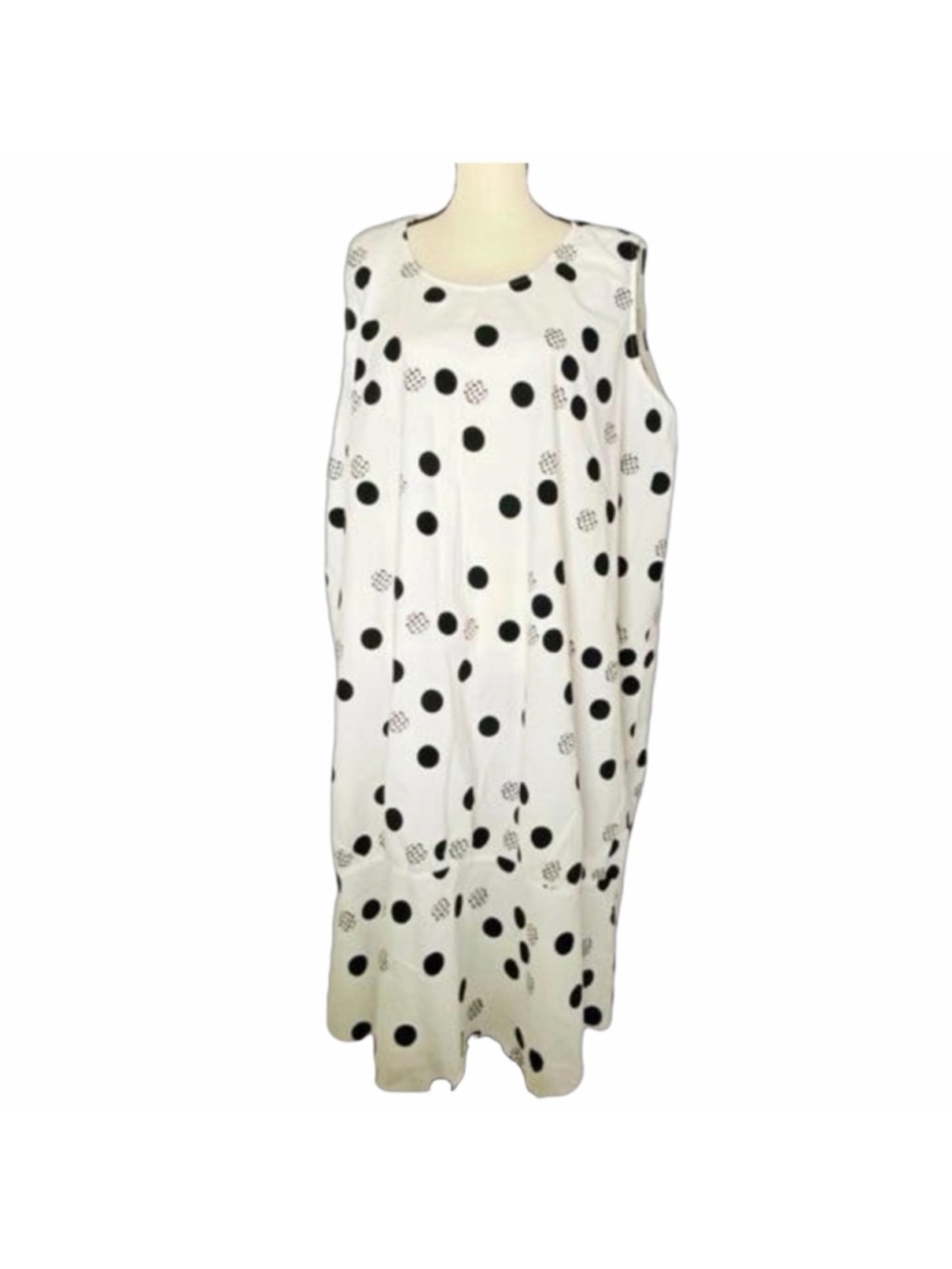 Women Cotton Dress Sleeveless White & Black Polka Dot Size 5XL